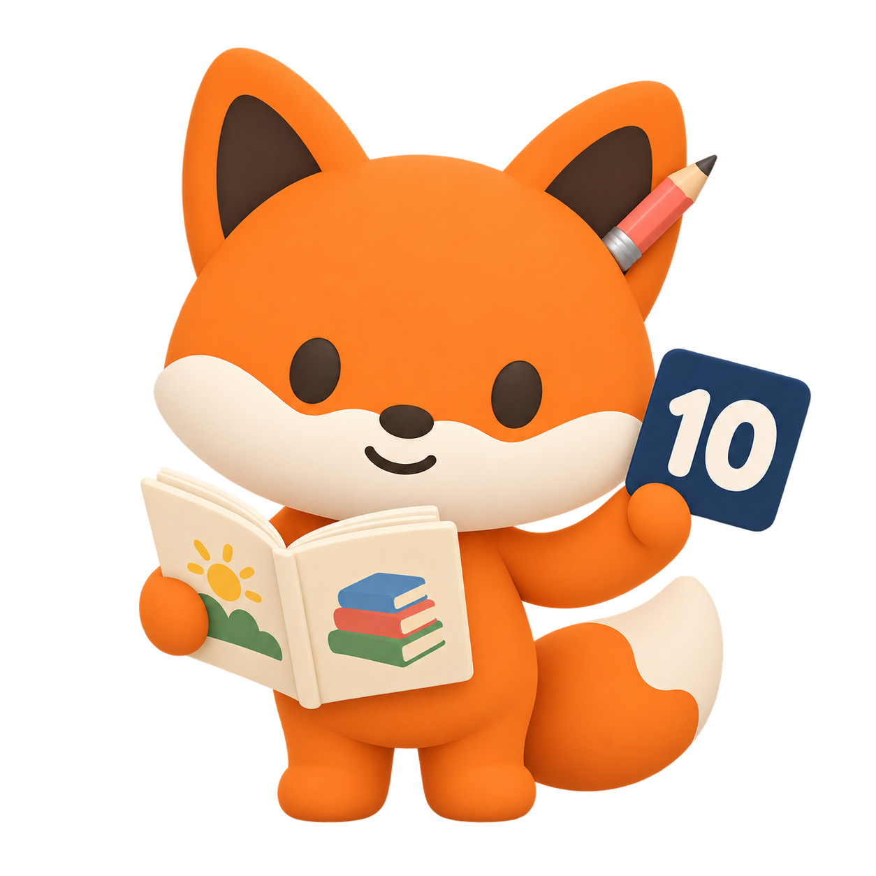 Rusty holding a reading book and the number ten